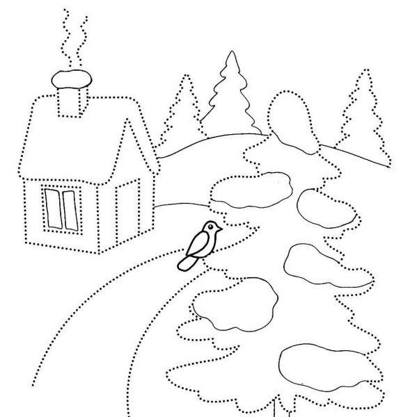 Зимний пейзаж раскраска