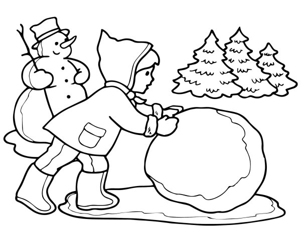 Зимний рисунок для детей раскраска