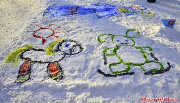 Рисование красками на снегу