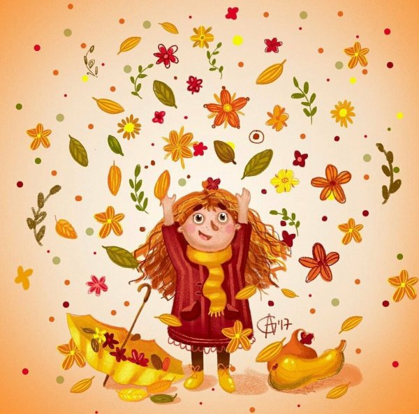 Мультяшная девочка осень