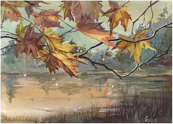 Осенний пейзаж акварелью