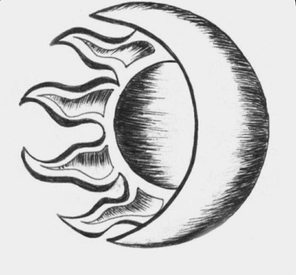 Солнце и Луна рисунок карандашом