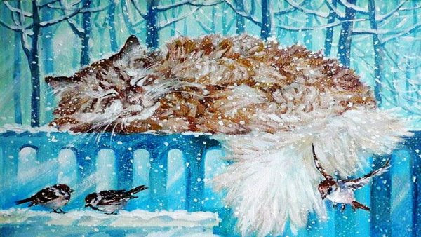 Коты зима художник Кира Панина