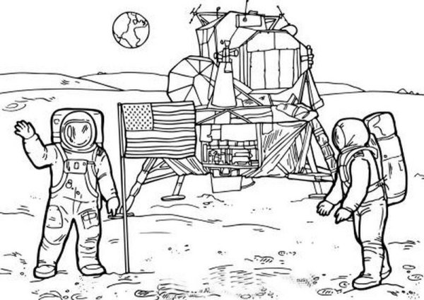 Астронавты на Луне раскраска