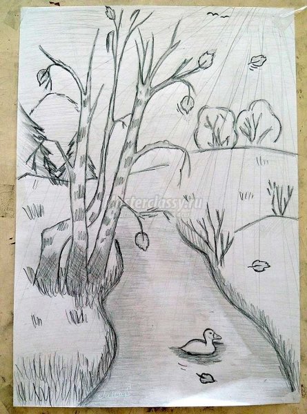 Рисунок осень карандашом