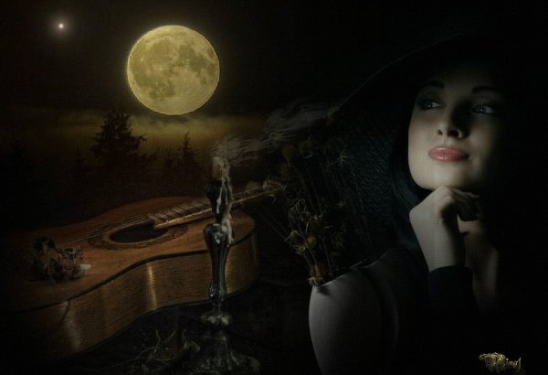 Женское лицо в лунном свете