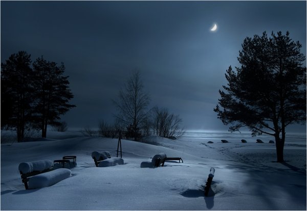 Зимняя ночь Луна