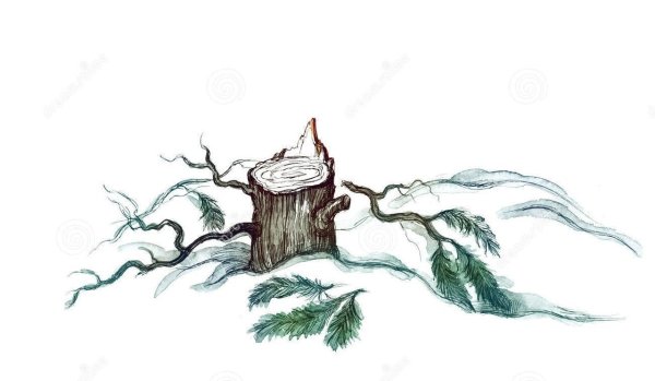 Пенек зимний рисованный