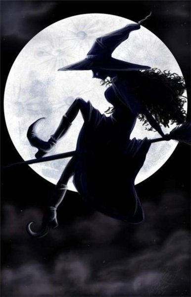 Красивая ведьма на метле Луна