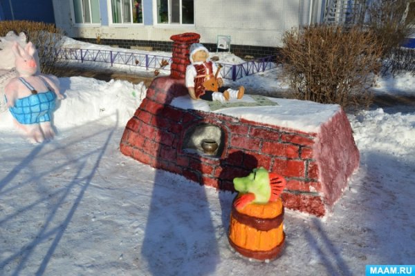 Емеля на печи из снега