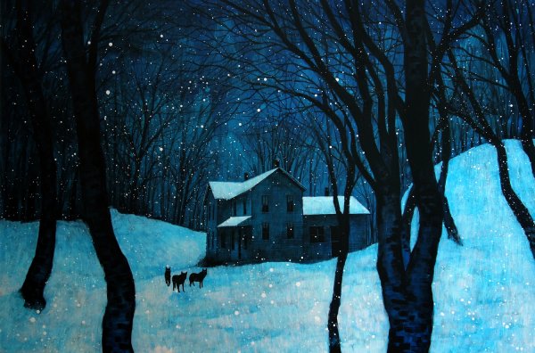 Живопись зима ночь