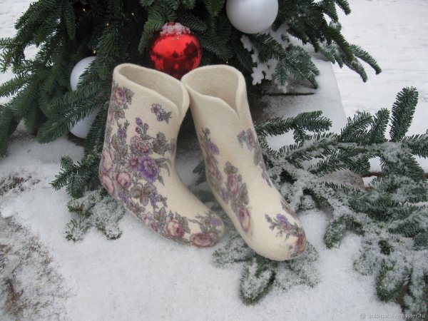 Красивые валенки на снегу