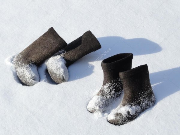 Ноги в валенках на снегу