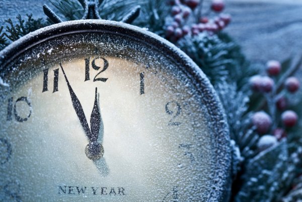 Happy New year with Clock poster White Snow