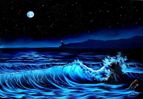 Море волны ночь