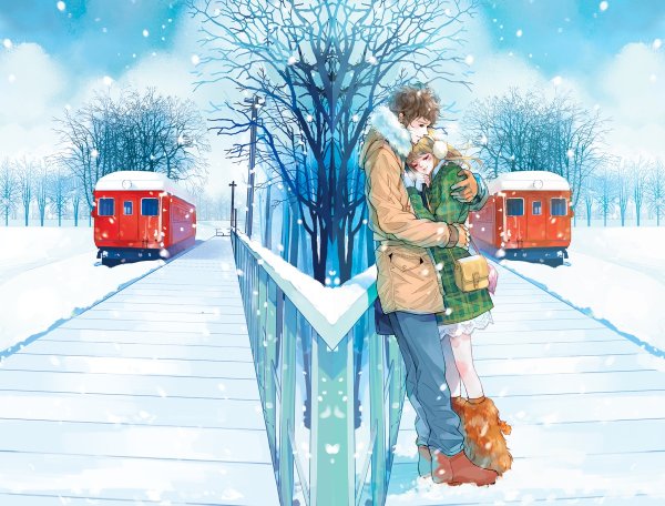Зимние любовные иллюстрации