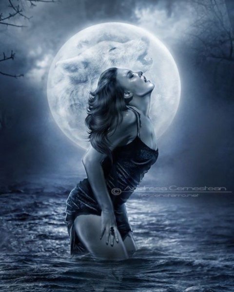 Девушка воет на луну