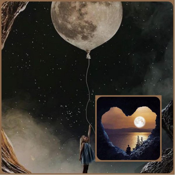 Девочка держит луну как шарик