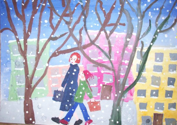 Рисование тема : “снегопад»