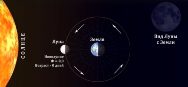 Новолуние положение земли солнца и Луны