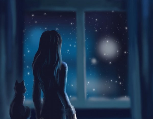Девушка у окна вечером
