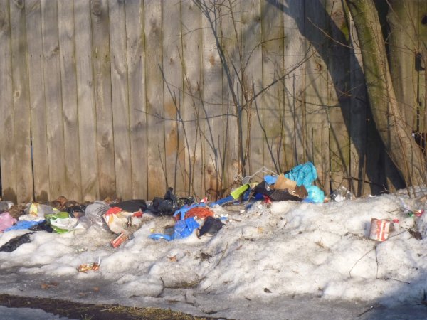 Мусор на улице зимой