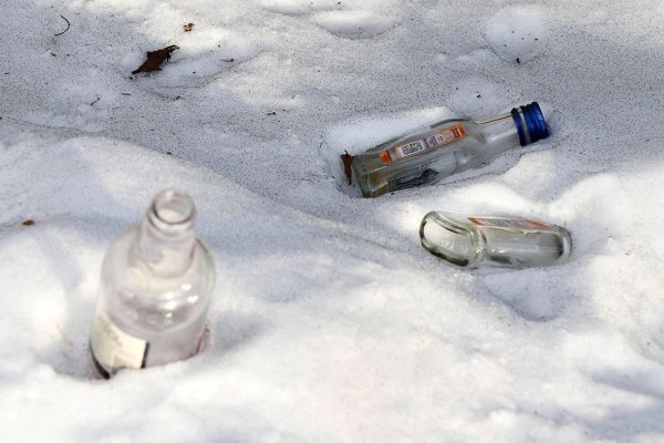 Пустые бутылки на снегу