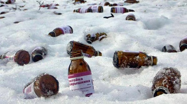 Бутылка в снегу