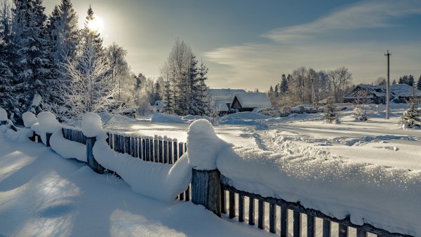 Снежная зима в деревне