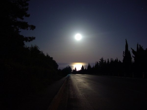 Луна освещает дорогу