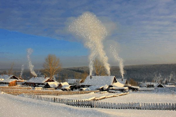 Морозная зима в деревне