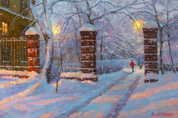Художник Дмитрий Лёвин зима ночь деревня