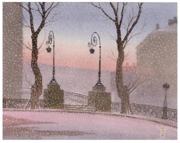 Рисуем первый снег в городе