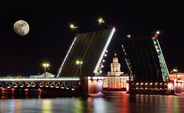 Дворцовый мост с луной