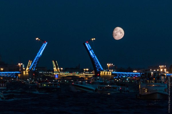 Ночной Санкт-Петербург с луной и мостами
