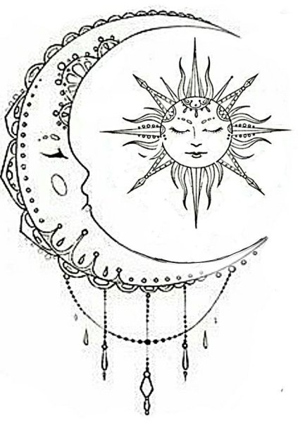 Тату солнце и Луна эскиз