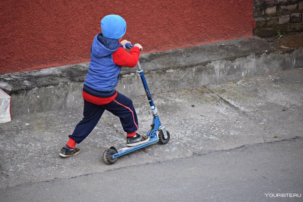 Дети на самокатах на дороге
