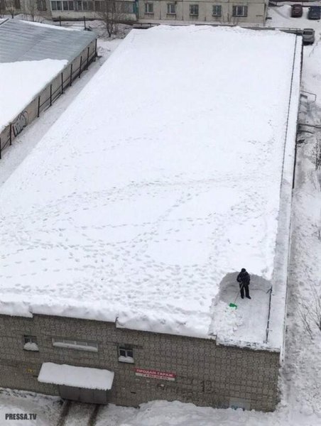 Много снега на крыше