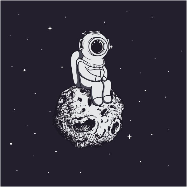 Космонавт сидящий на астероиде