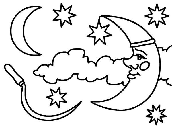 Раскраска месяц и звезды