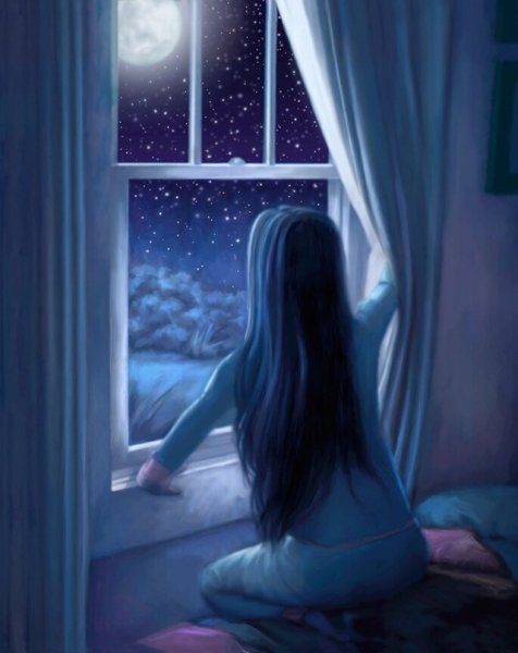 Девочка на подоконнике ночь