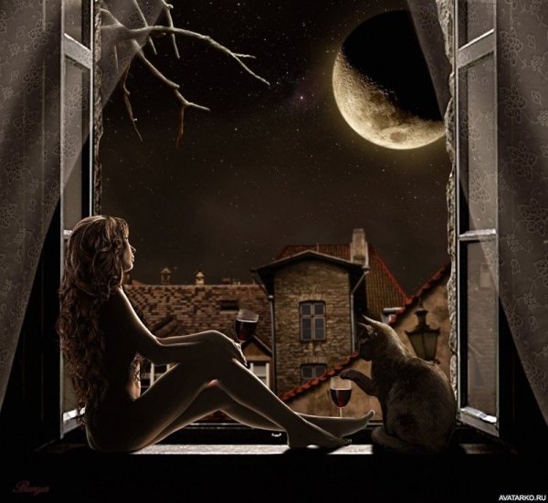 Девушка с котом на подоконнике