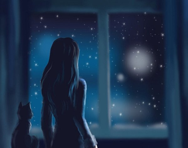 Девушка ночью у окна