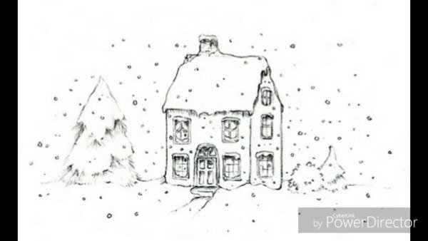 Новогодний домик скетч