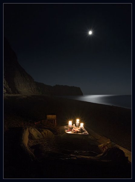 Ночное море костер