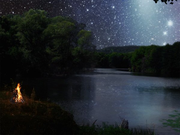 Ночь звезды костер река