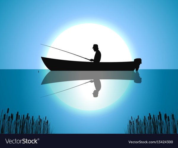 Рыбак в лодке силуэт