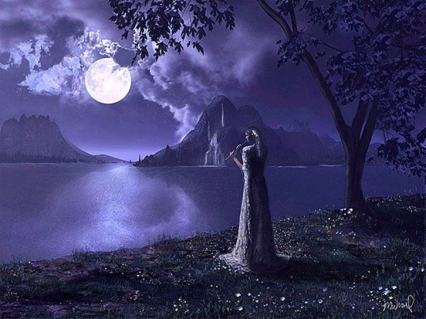 Лунный пейзаж с девушкой