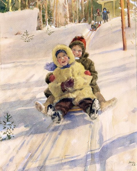 Н. Богданов-Бельский «катание с горы»
