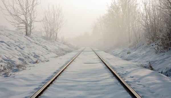 Следы у железной дороги зима